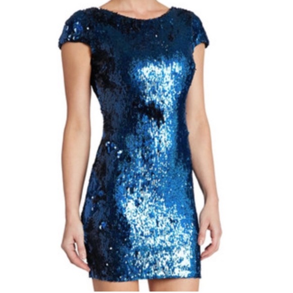 EUC Dress The Population Sequin V Back Tabitha Dress Blue Lapis Size XS - Picture 1 of 10